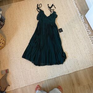 Lulu's Dark Green Pleated Midi Dress - perfect for cocktail hour or wedding